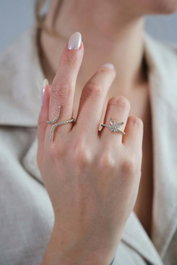 Heliophilia Silver Anillo de Zirconio en Bronce Plateado Ajustable